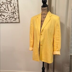 Talbots Irish Linen Sunny Yellow Lined Blazer 12